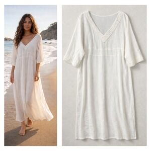 Junonia White Maxi Dress Size 4X Cottage Peasant Prairie Beach Coastal Bohemian